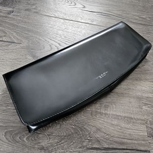 Long Black Leather Clutch with Shoulder Strap